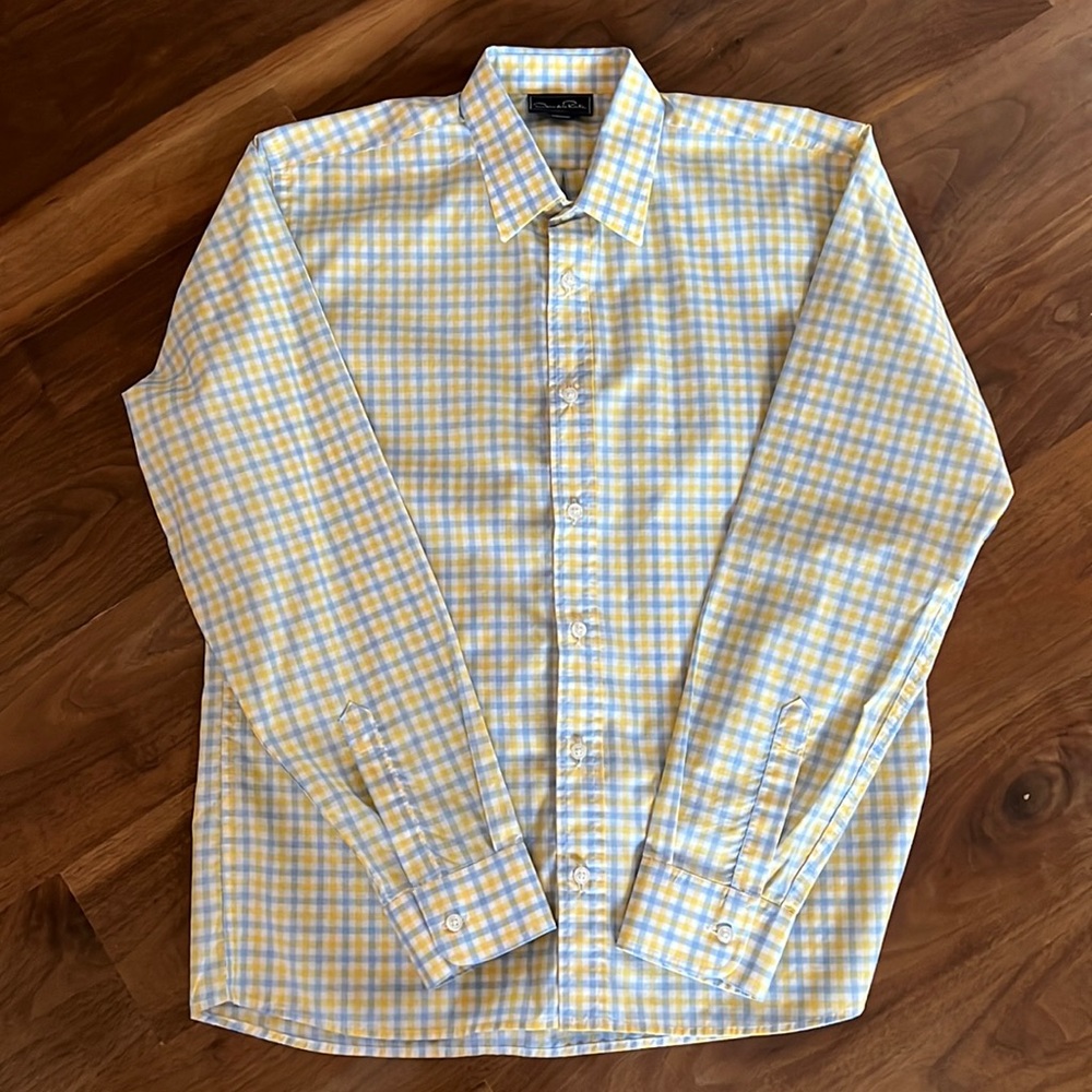 Oscar de la Renta Yellow & Blue Checked Dress Shirt Size 16